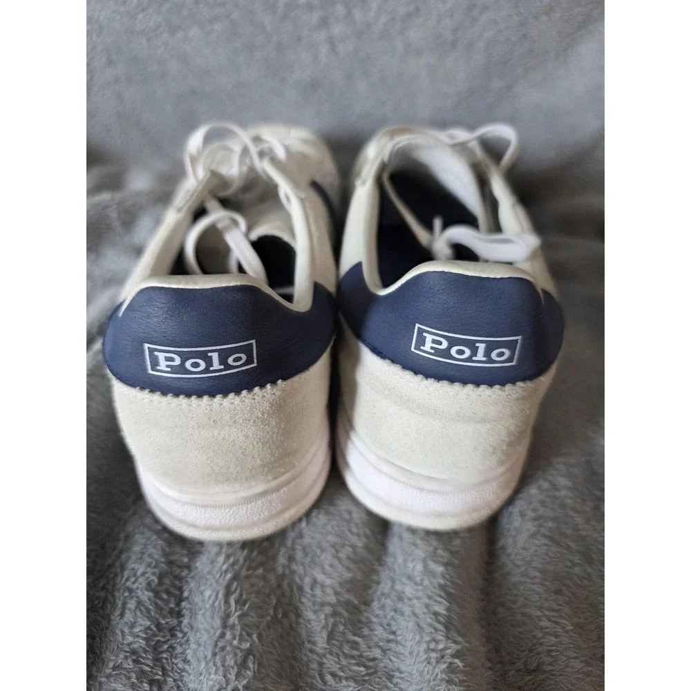 Polo Ralph Lauren Heritage Aera Mens 13 White Suede Navy Blue Sneakers